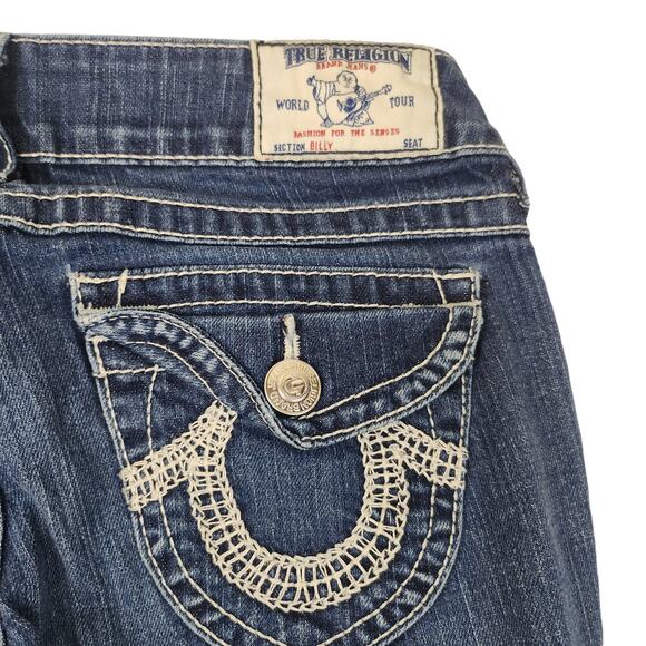 True Religion Jeans Womens 27x31 Medium Wash Embroidered Flap Pocket Low Rise - Picture 4 of 11